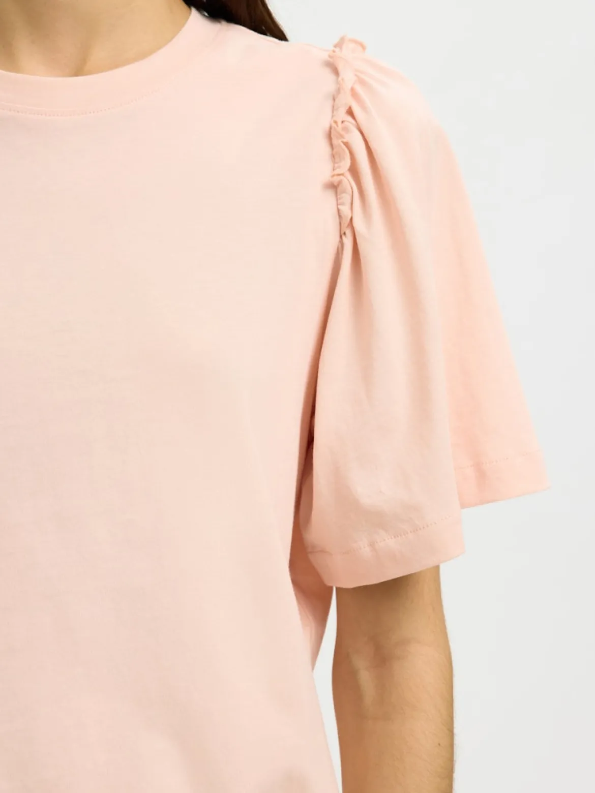 Selected Femme naisten t-paita SLFPENELOPE 2/4 Ruffle Tee, Pale Dogwood