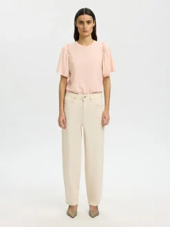 Selected Femme naisten t-paita SLFPENELOPE 2/4 Ruffle Tee, Pale Dogwood