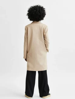 Selected Femme Naisten Villakangastakki, New Sasja Wool Coat Vaalea Beige