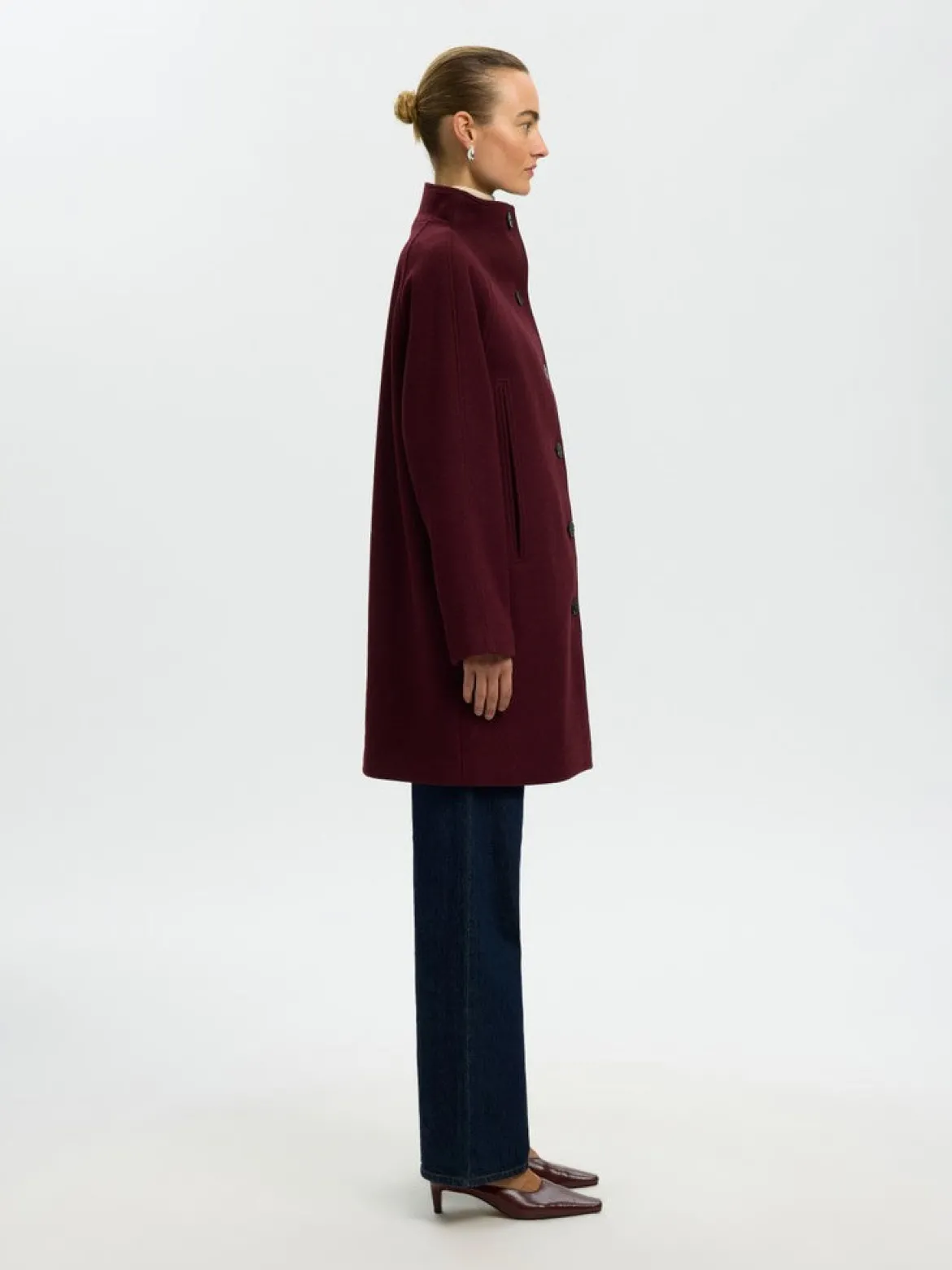Selected Femme naisten Villakangastakki Zia-Vinni Wool Blend Coat, Tawny Port Melange