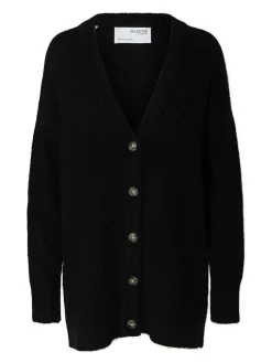 Selected Femme neuletakki, SLFMALINE LS KNIT LONG Musta