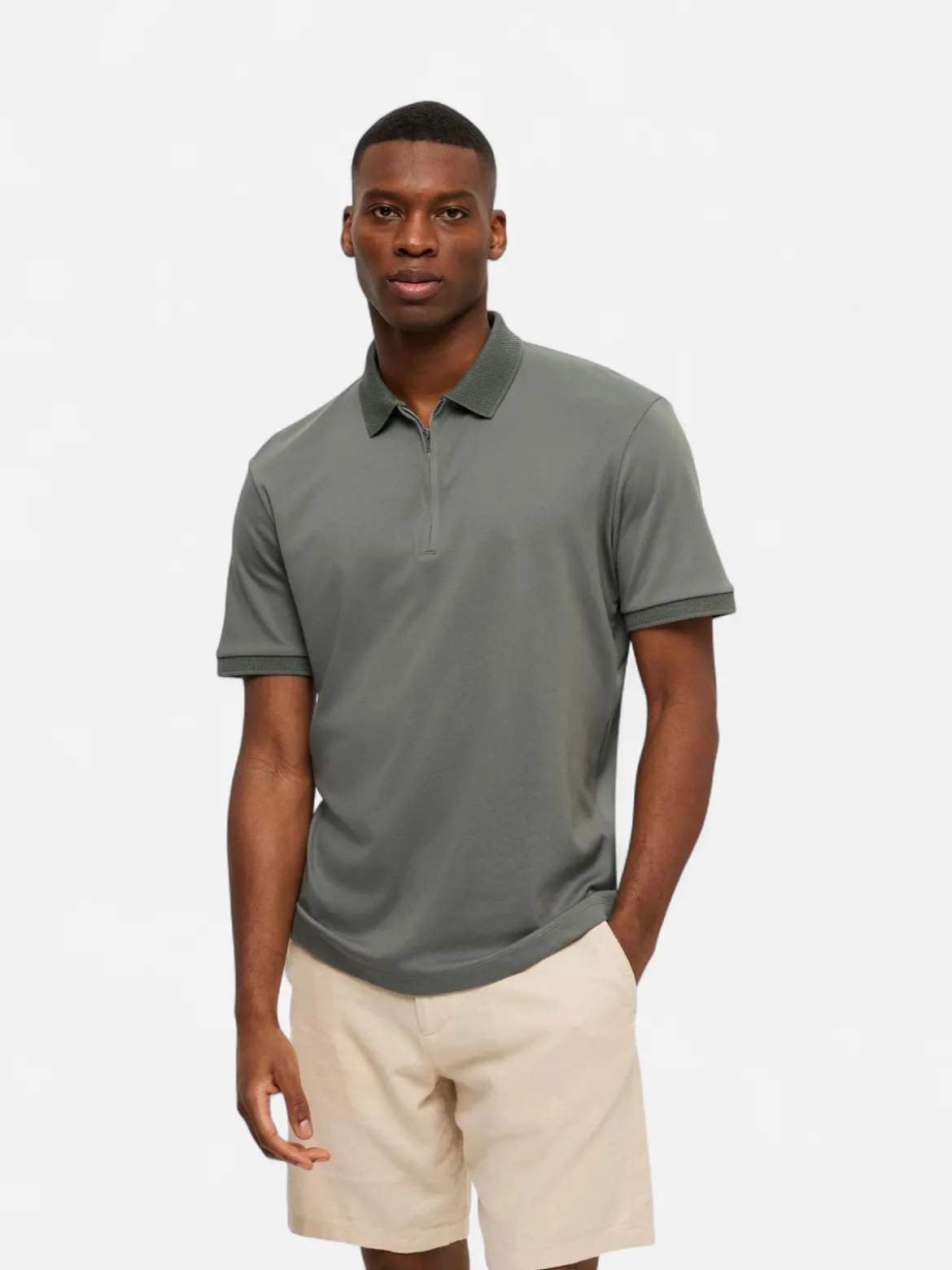 Selected Homme Fave Zip Polo Armeijanvihreä