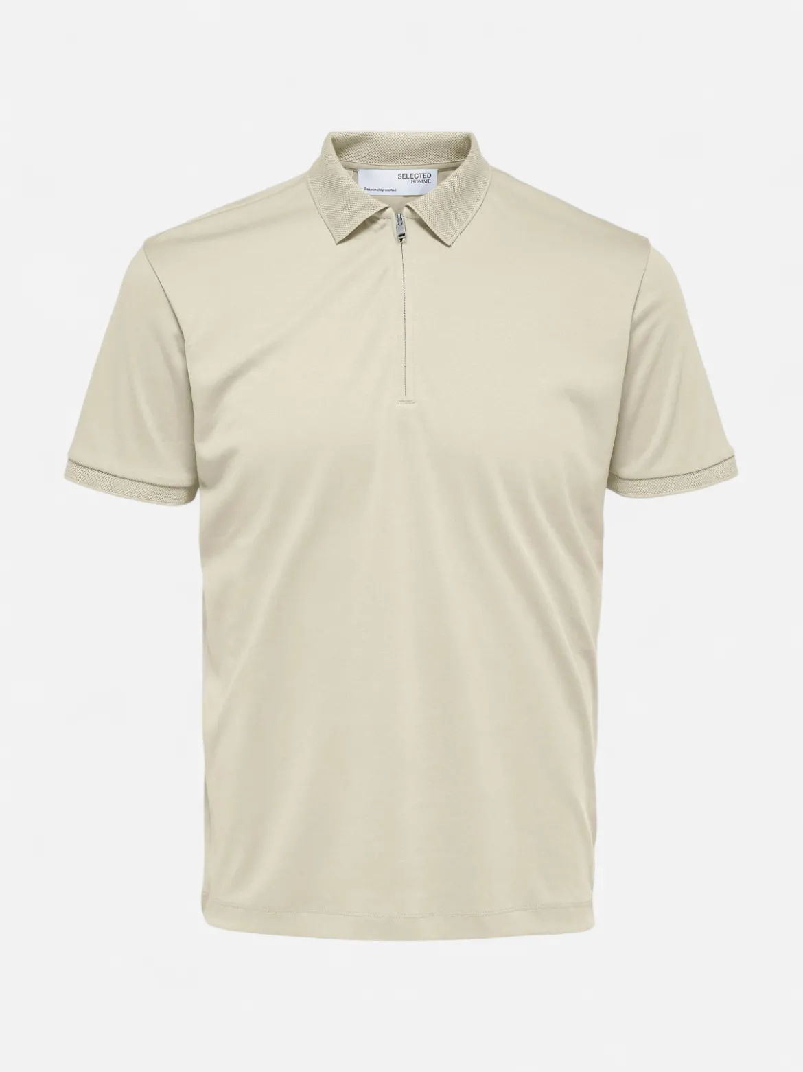 Selected Homme Fave Zip Polo Beige