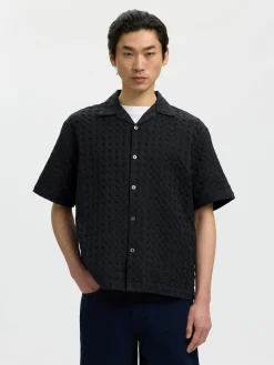 Selected lyhythihainen kauluspaita SLHRLXMONTY Texture Shirt, musta