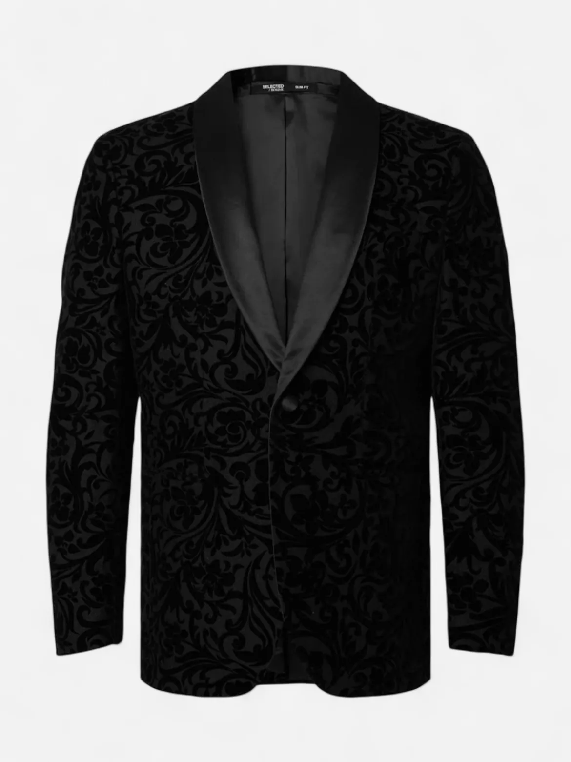 Selected miesten bleiseri Eddie Jacquard Shawl, Black Flower Jacquard