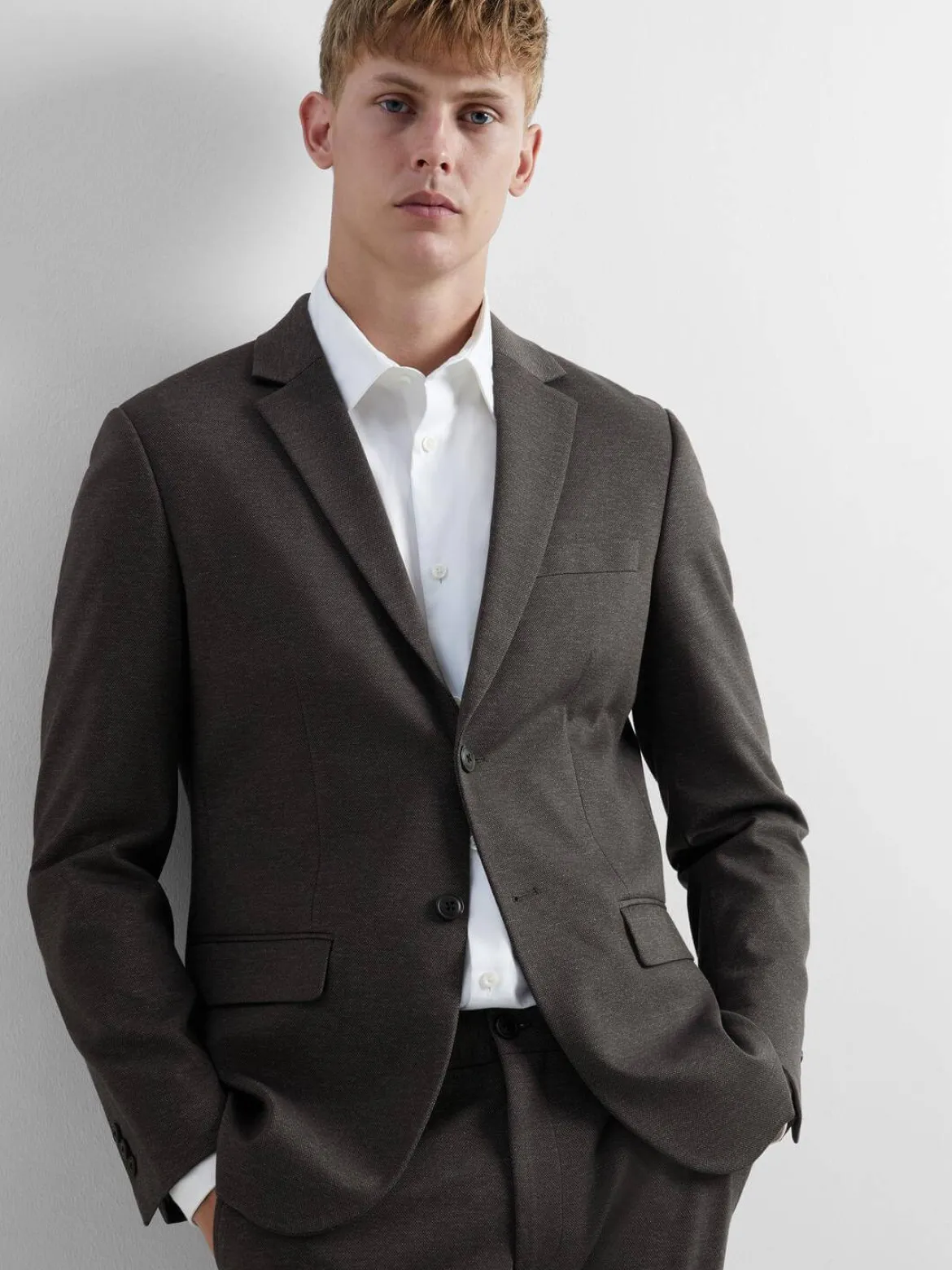 Selected Miesten Bleiseri, SLIM AITOR JERSEY BLAZER NOS Ruskea Kuosi
