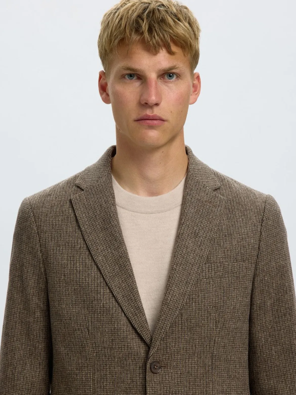 Selected miesten bleiseri Slim Reed Wool, Medium Brown Melange Check
