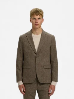 Selected miesten bleiseri Slim Reed Wool, Medium Brown Melange Check