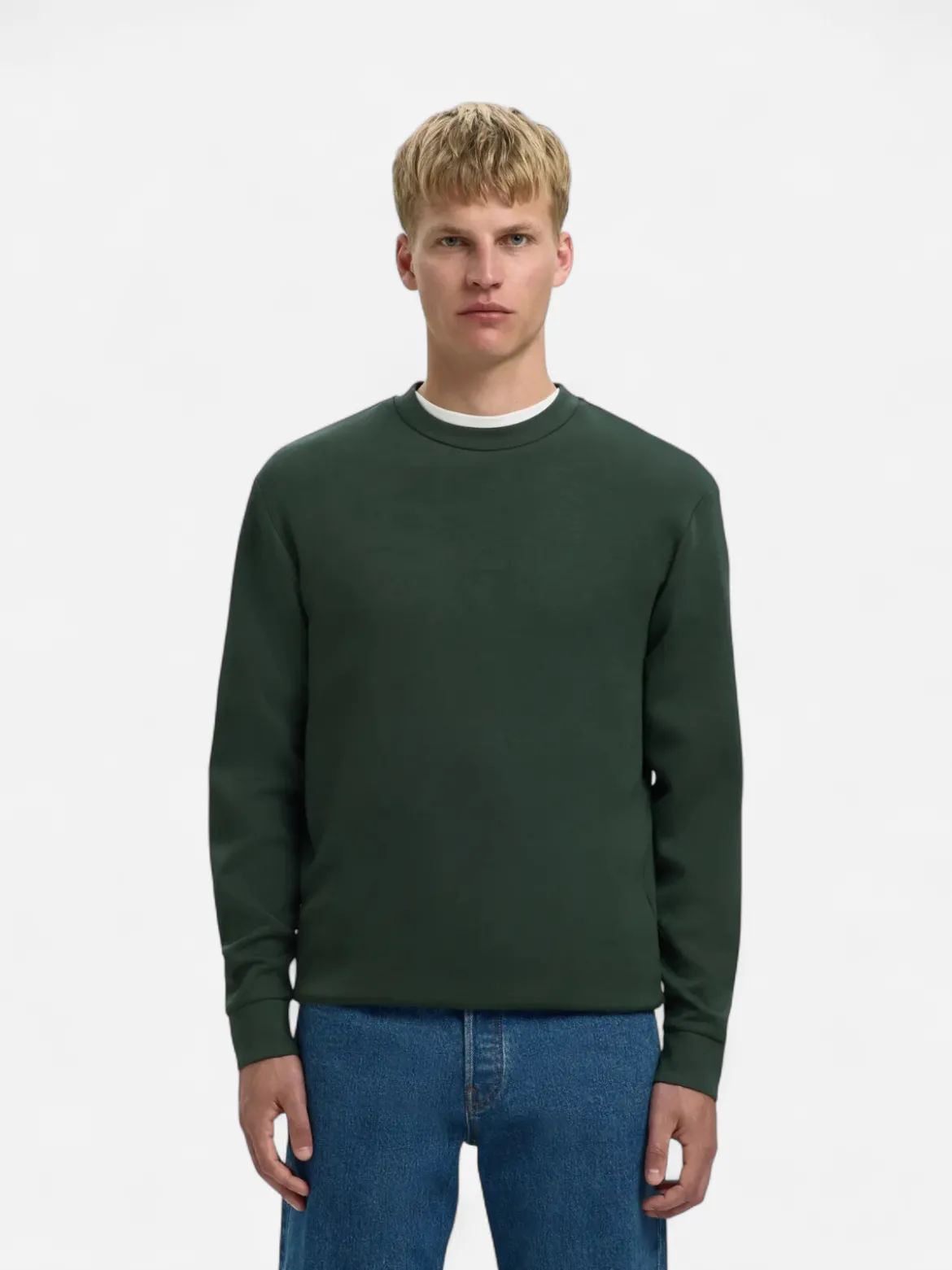 Selected miesten college, MANUEL SOFT CREW NECK Deep Forest