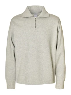 Selected miesten collegepaita K ARON LS Half Zip Sweat, vaaleanharmaa