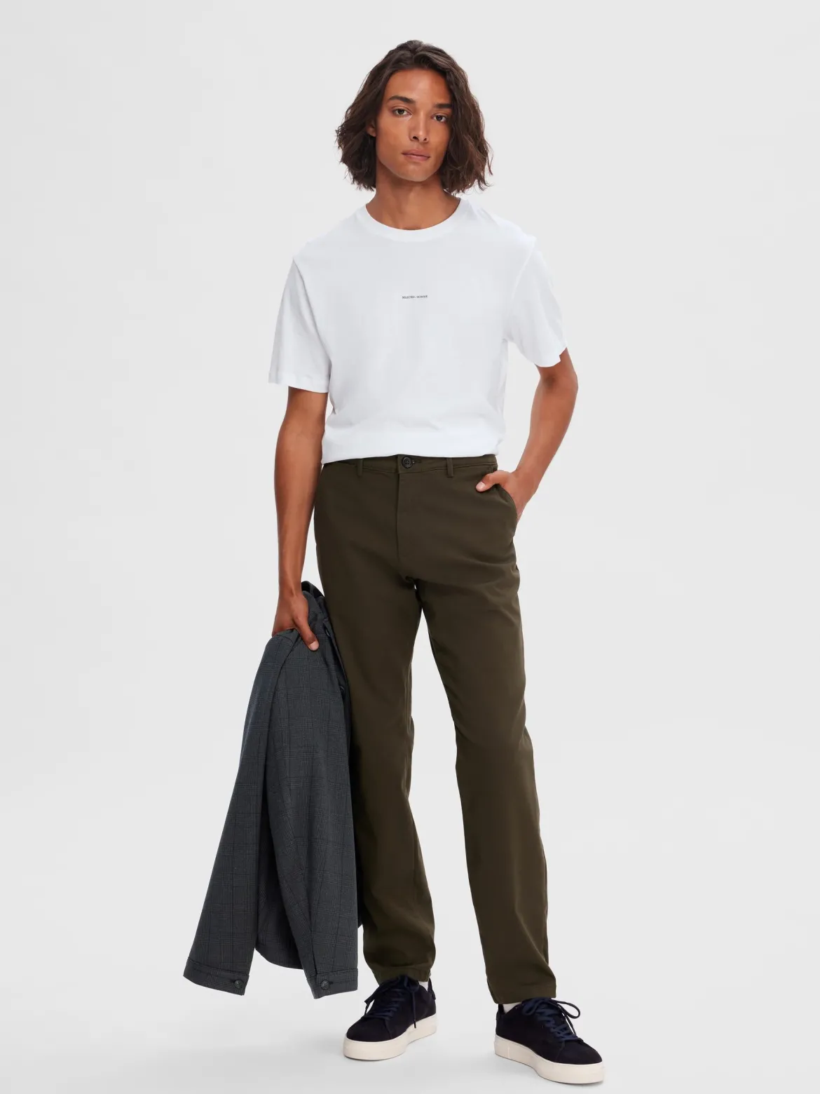 Selected, Miesten Housut, NEW MILES FLEX CHINO NOS Armeijanvihreä
