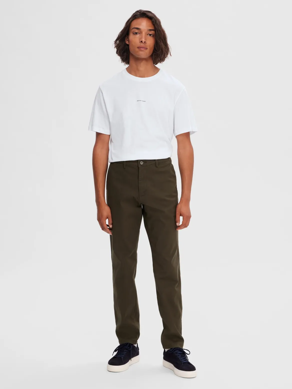 Selected, Miesten Housut, NEW MILES FLEX CHINO NOS Armeijanvihreä