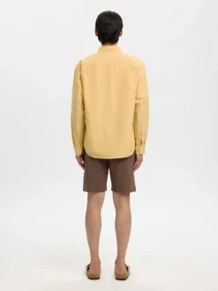 Selected miesten kauluspaita SlhRegClay Linenblend, Ochre w. White