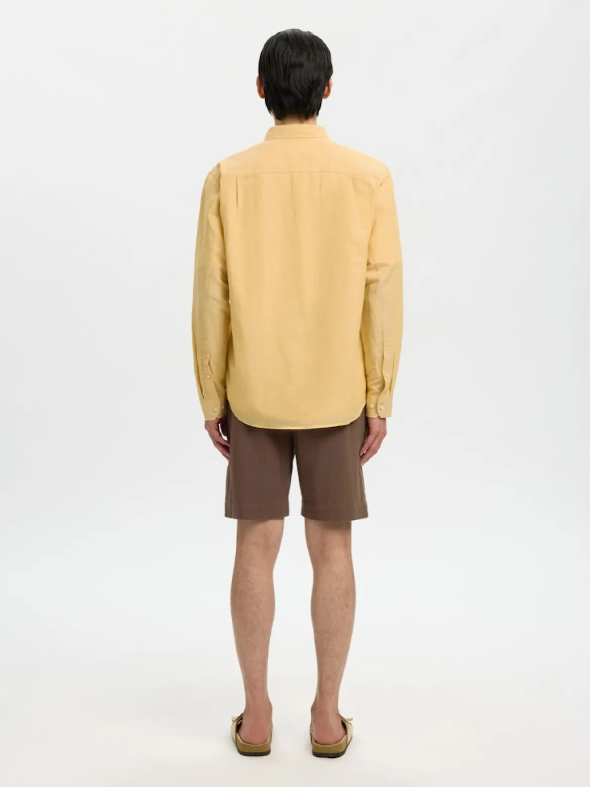 Selected miesten kauluspaita SlhRegClay Linenblend, Ochre w. White