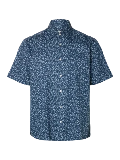 Selected miesten kauluspaita K Slhregperformance Aop Ss Shirt, Sky Captain Blue Floral