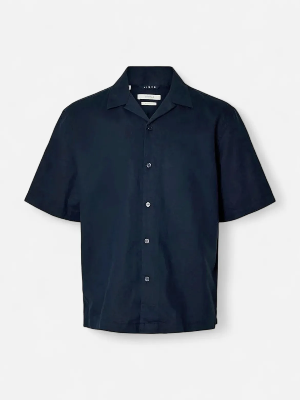 Selected miesten kauluspaita Resort Linen Blend SS Shirt K, Sky Captain