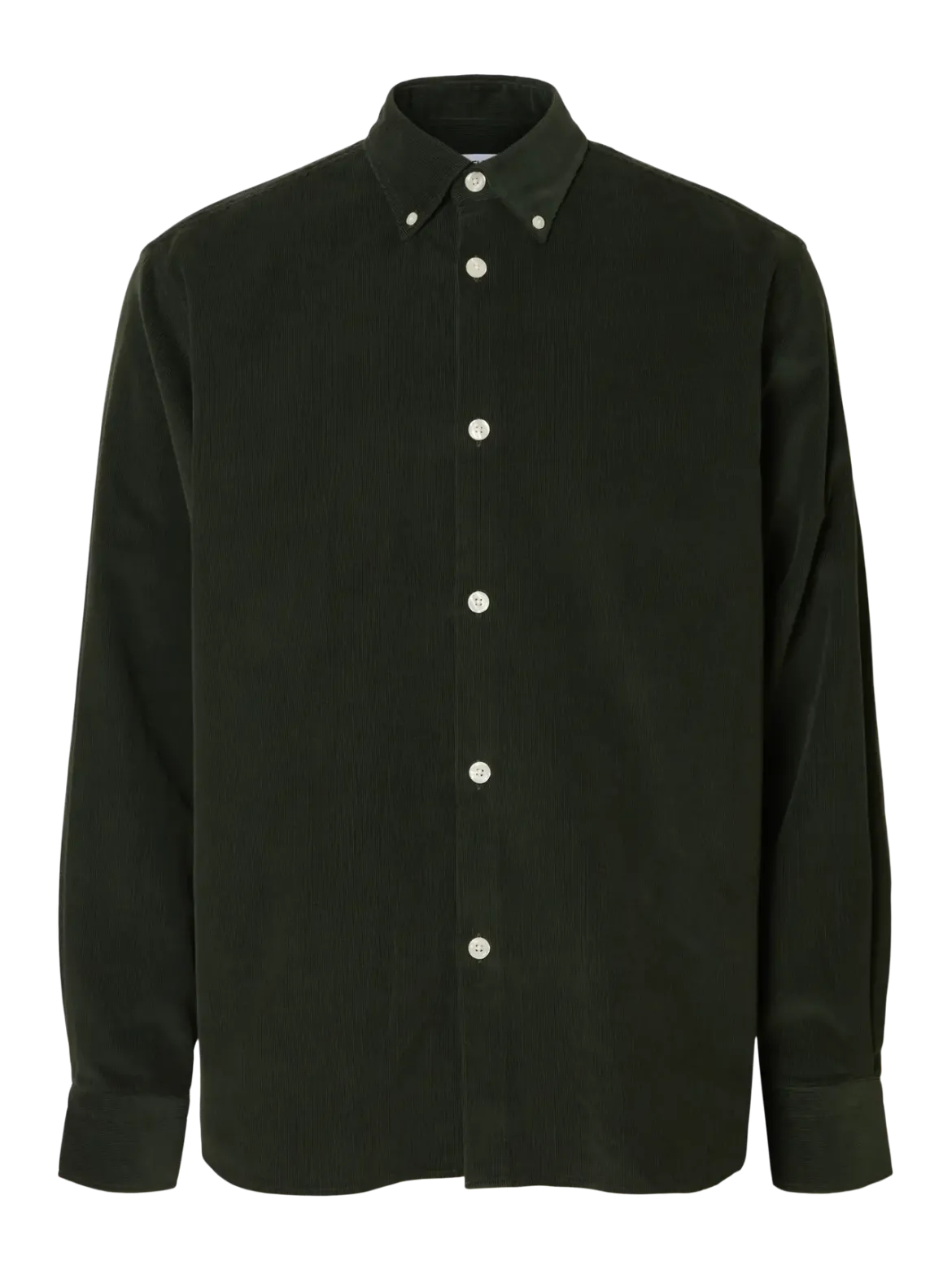 Selected Miesten Kauluspaita K REG DANNI CORD BD LS SHIRT Deep Forest