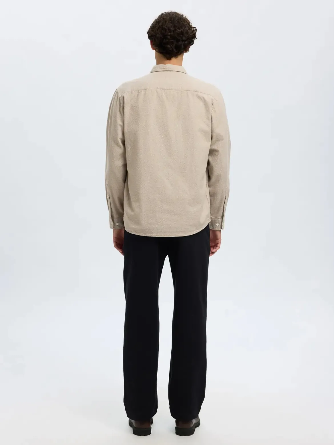Selected miesten kauluspaita, REG NOAH BRUSHED TWIST SHIRT Egret Twisted Chinchilla
