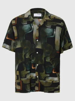 Selected miesten kauluspaita, RELAX VERO SHIRT AOP Kuosi, Vihreä