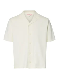 Selected miesten kauluspaita SLHAmour Intarsia Relaxed Polo Cardigan, Egret Artwork