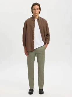 Selected miesten kauluspaita SLHREGCLAY Linenblend LS Shirt, Chocolate Chip