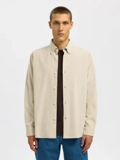 Selected Miesten Kauluspaita K REG DANNI CORD BD LS SHIRT Moonstruck