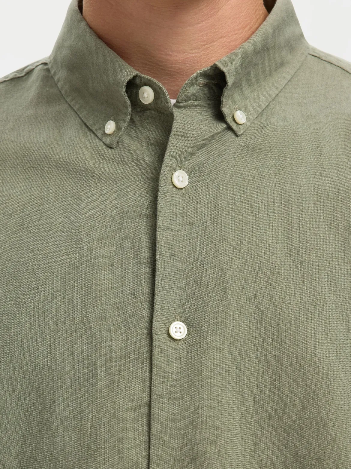 Selected miesten kauluspaita SLHREGCLAY Linenblend LS Shirt, Vetiver