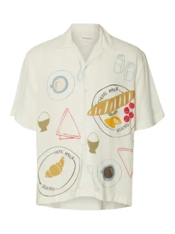 Selected miesten kauluspaita SlhRlxHotel Amour Print, Egret Placement