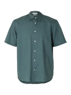 Selected miesten kauluspaita SlhRegClay Linenblend, Balsam Green