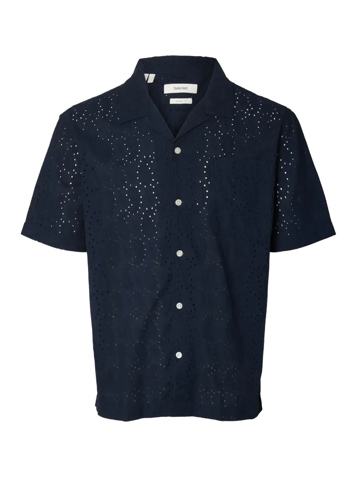 Selected miesten lyhythihainen kauluspaita Broderie SS Shirt, Sky Captain Paisley Embro