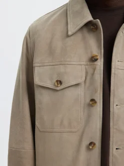 Selected miesten nahkatakki SLHTHOM SUEDE OVERSHIRT NOOS, Desert Taupe