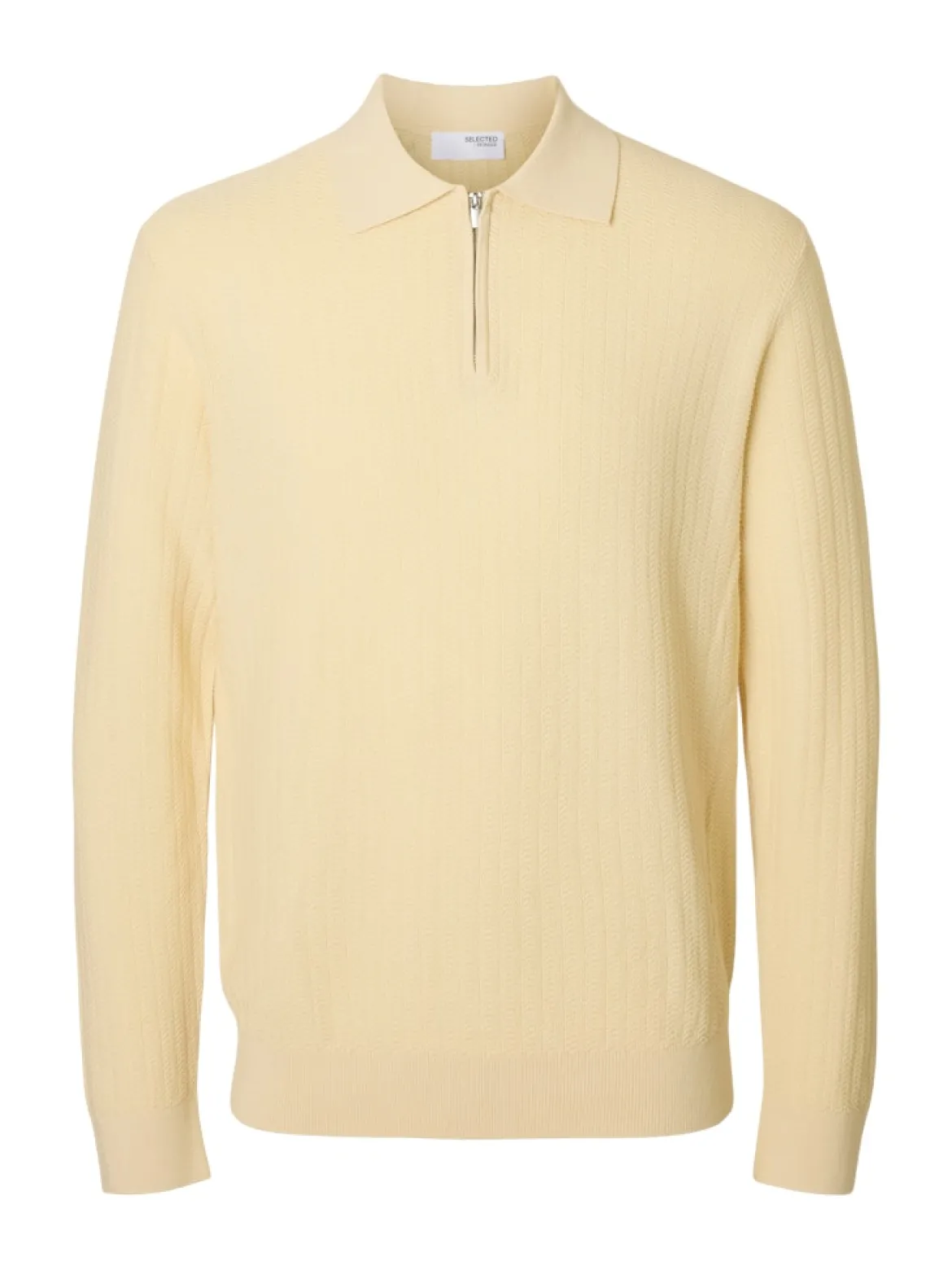 Selected miesten neulepusero SLHCRAN LS Knit Structure Half Zip Polo, Angora