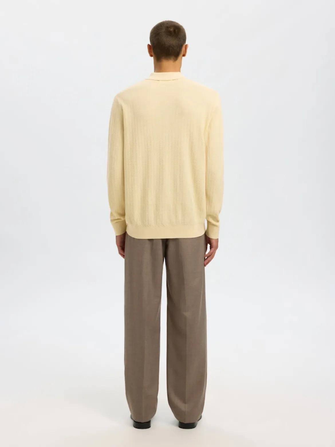 Selected miesten neulepusero SLHCRAN LS Knit Structure Half Zip Polo, Angora