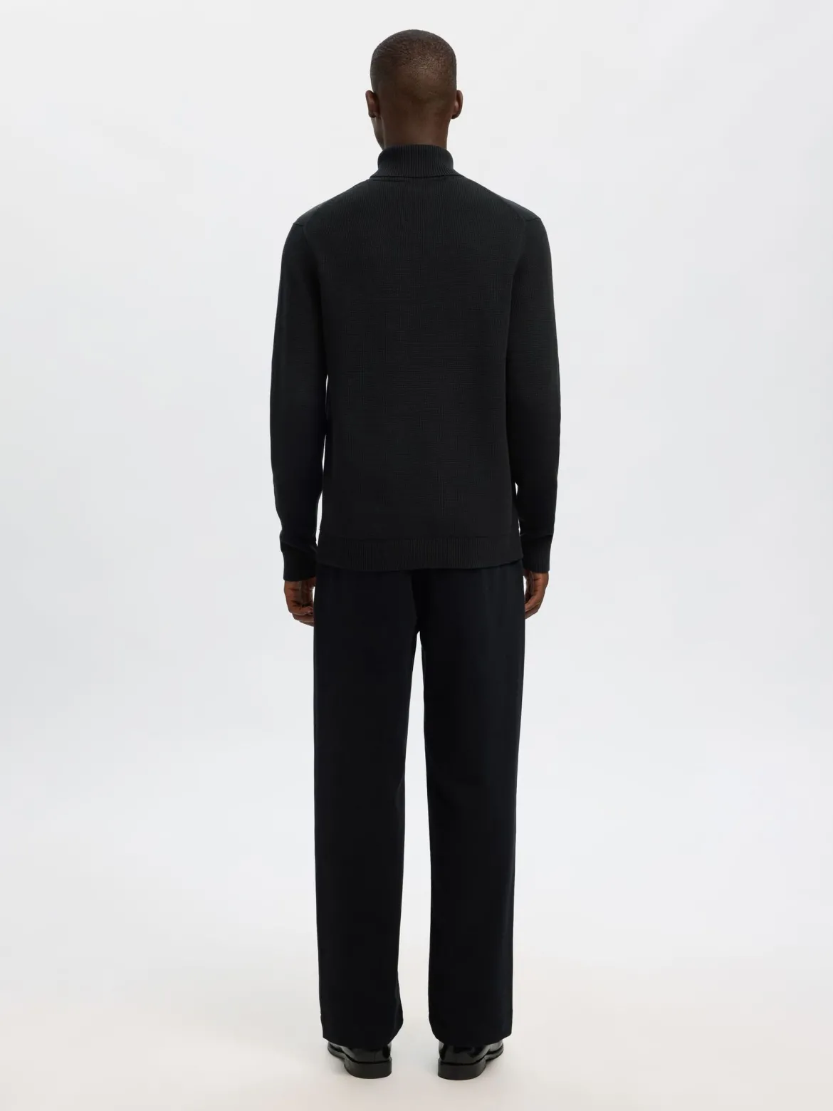 Selected miesten neulepusero K DANE LS KNIT STRUCTURE ROLLNECK NOS, musta