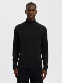 Selected miesten neulepusero K DANE LS KNIT STRUCTURE ROLLNECK NOS, musta