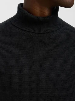 Selected miesten neulepusero K DANE LS KNIT STRUCTURE ROLLNECK NOS, musta
