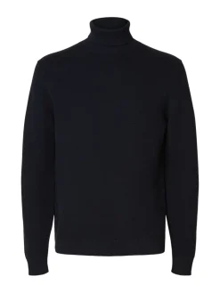 Selected miesten neulepusero K DANE LS KNIT STRUCTURE ROLLNECK NOS, navy