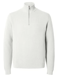 Selected Miesten Neulepusero, DANE LS KNIT STRUCTURE HALF ZIP Bright White