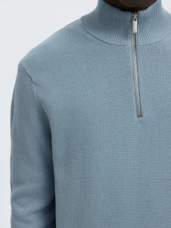 Selected Miesten Neulepusero DANE LS KNIT STRUCTURE HALF ZIP, Dusty Blue