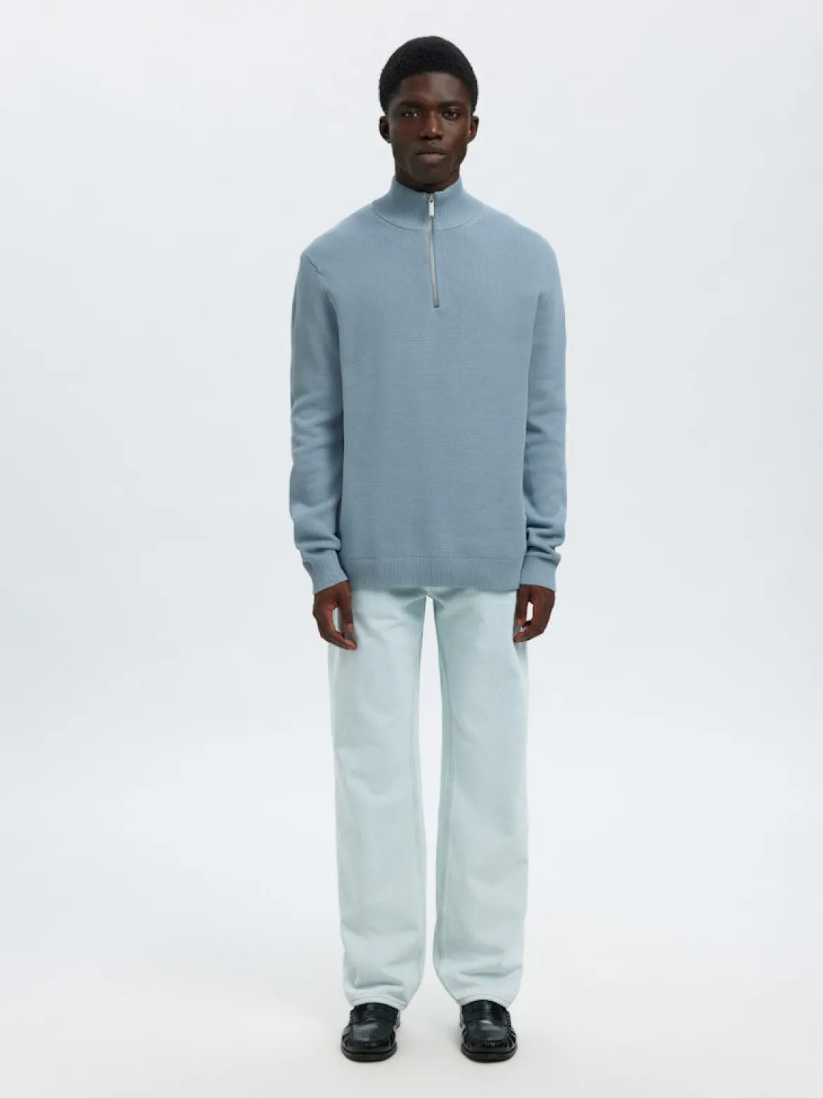 Selected Miesten Neulepusero DANE LS KNIT STRUCTURE HALF ZIP, Dusty Blue