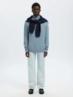Selected Miesten Neulepusero DANE LS KNIT STRUCTURE HALF ZIP, Dusty Blue
