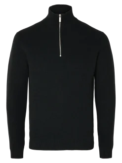 Selected Miesten Neulepusero, DANE LS KNIT STRUCTURE HALF ZIP Black