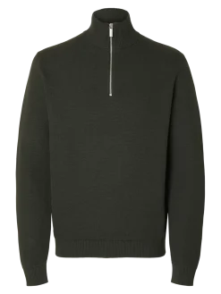Selected Miesten Neulepusero, DANE LS KNIT STRUCTURE HALF ZIP Deep Forest