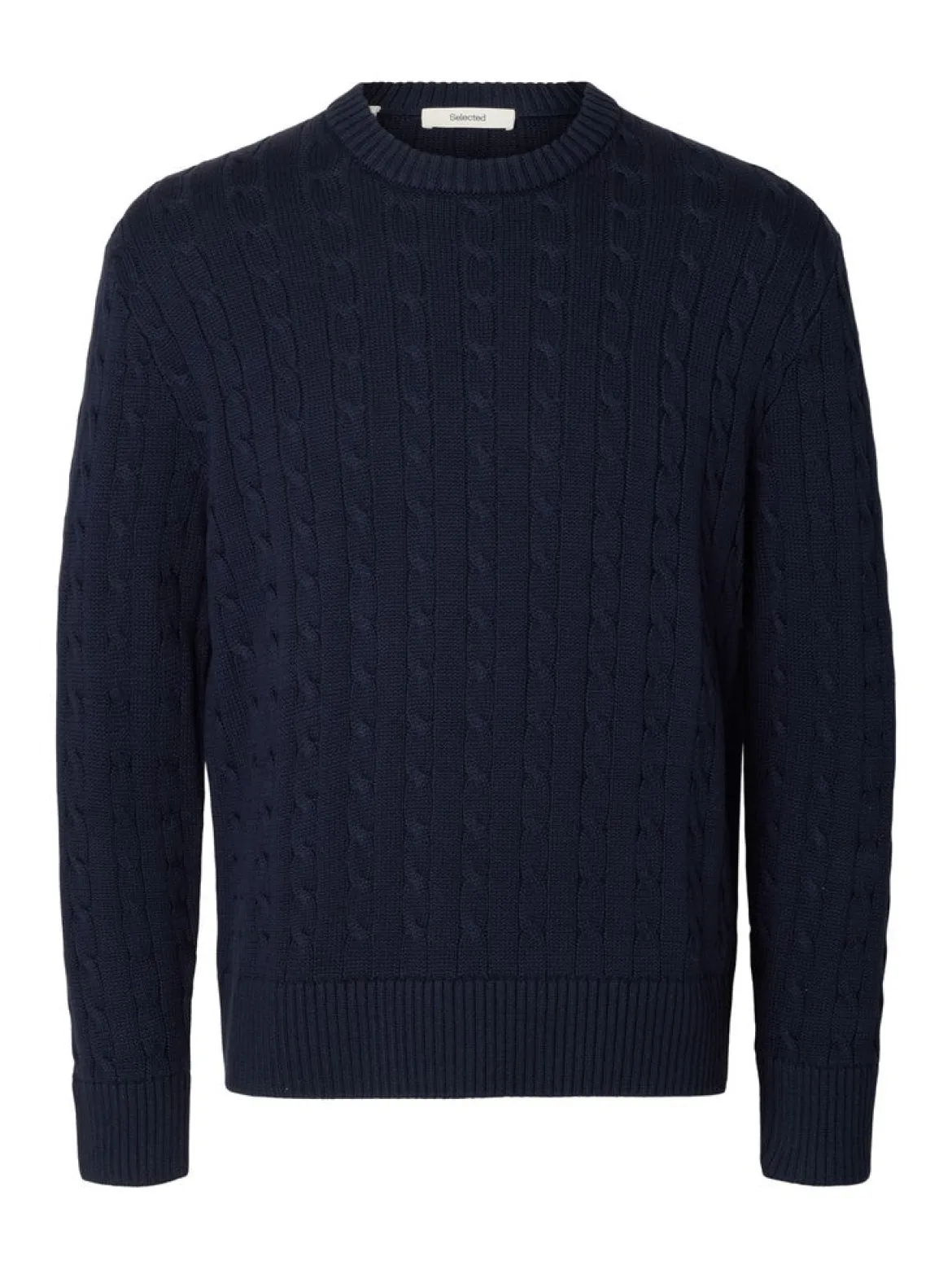 Selected miesten neulepusero Braun Knit Cable Crew, Navy Blazer