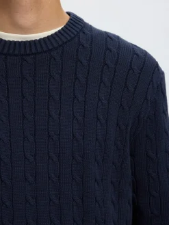 Selected miesten neulepusero Braun Knit Cable Crew, Navy Blazer