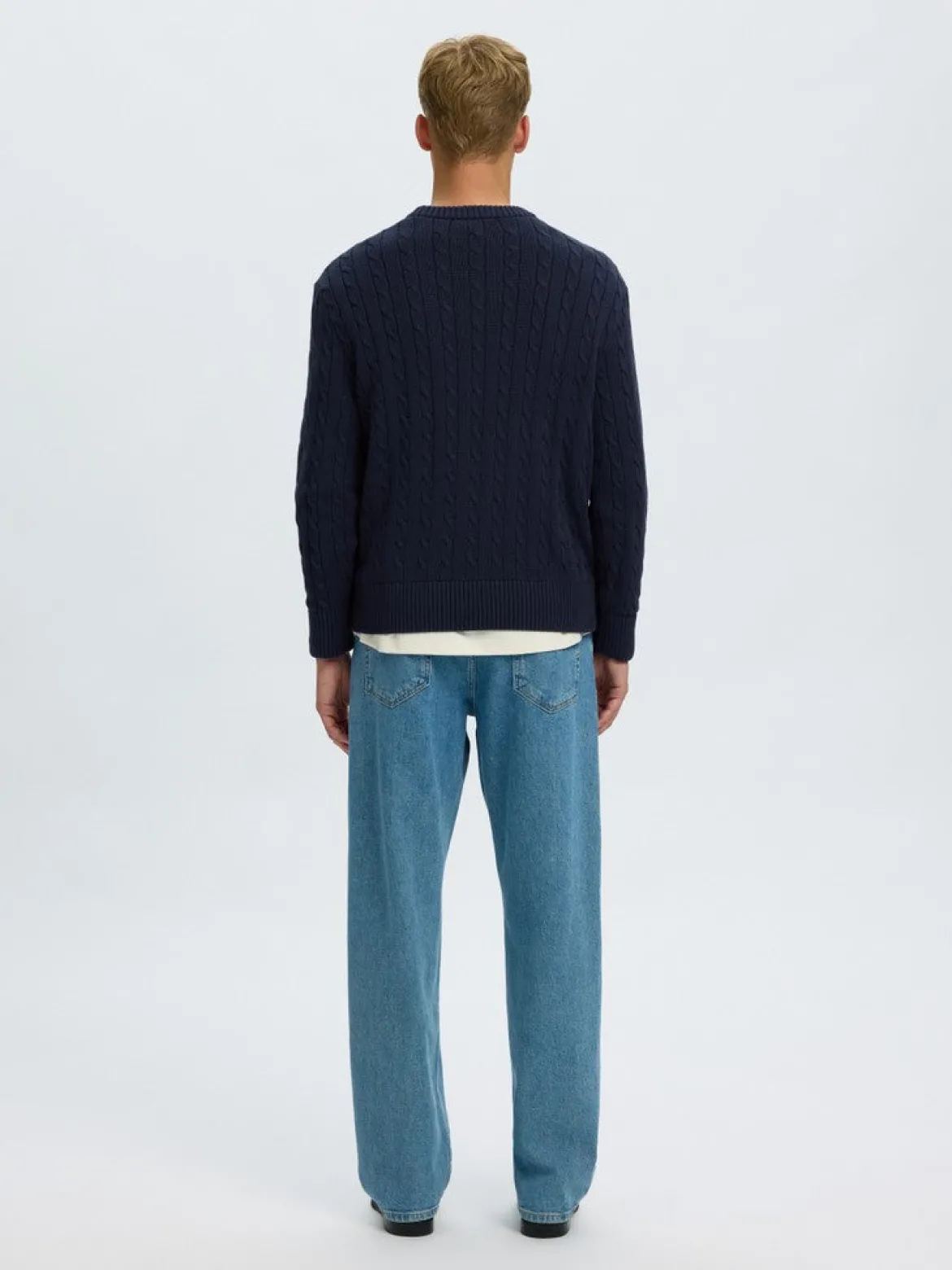 Selected miesten neulepusero Braun Knit Cable Crew, Navy Blazer