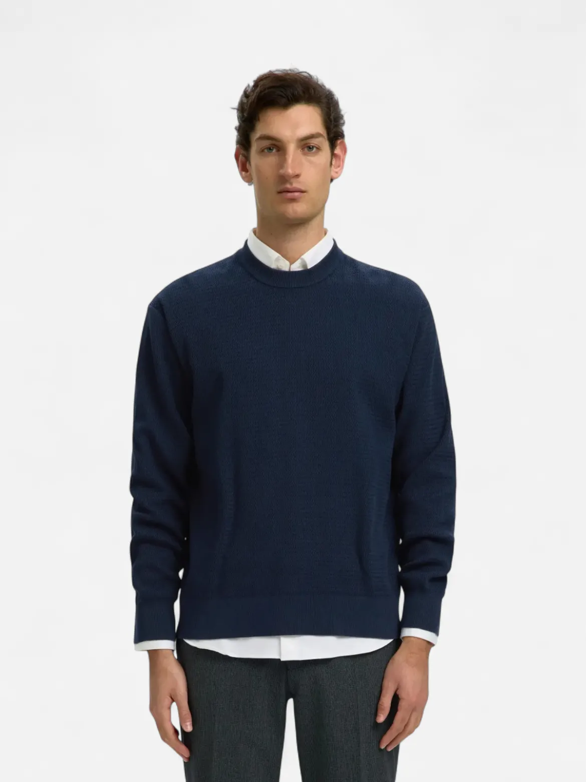 Selected miesten neulepusero Structure Crew Neck, Navy Blazer