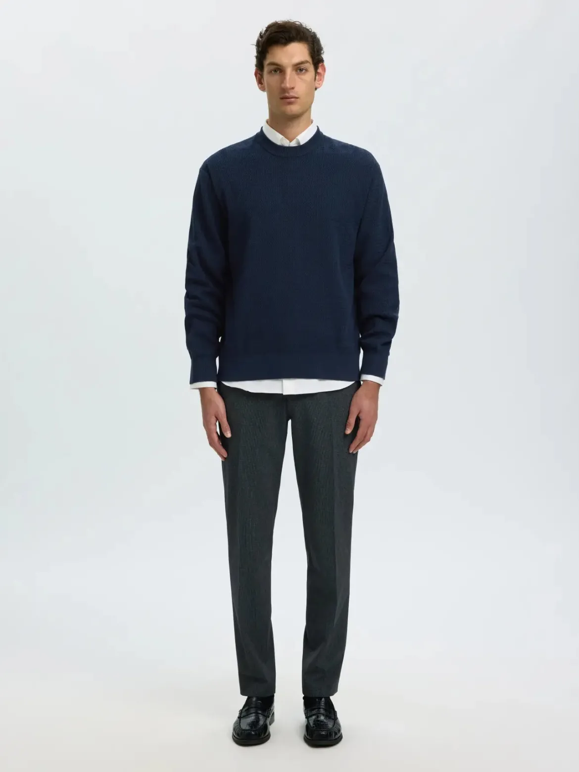 Selected miesten neulepusero Structure Crew Neck, Navy Blazer