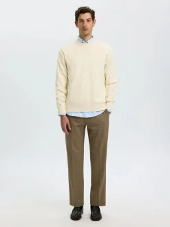 Selected miesten neulepusero Torn Structure Crew Neck, Silver Birch