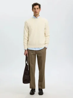 Selected miesten neulepusero Torn Structure Crew Neck, Silver Birch